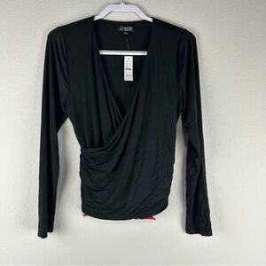 NEW J.Crew Black Red Plaid FormKnit Long Sleeve Wrap Bow Tie Top Size Medium